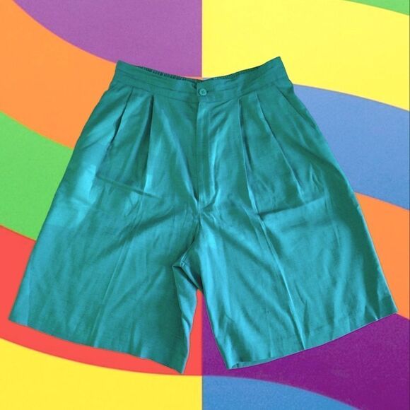 VTG Ellen Figg Green Ultra High Rise Linen Blend Bermuda Mom Shorts SZ 10 - Picture 6 of 16